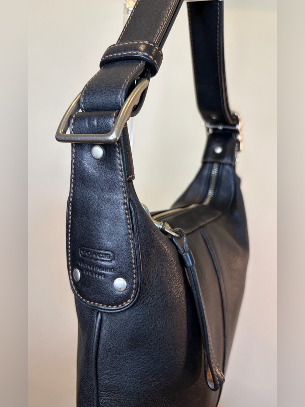 Vintage COACH Metro Hippie Bag Black Leather Slim Hobo Crossbody 6676 EUC - Picture 5 of 17